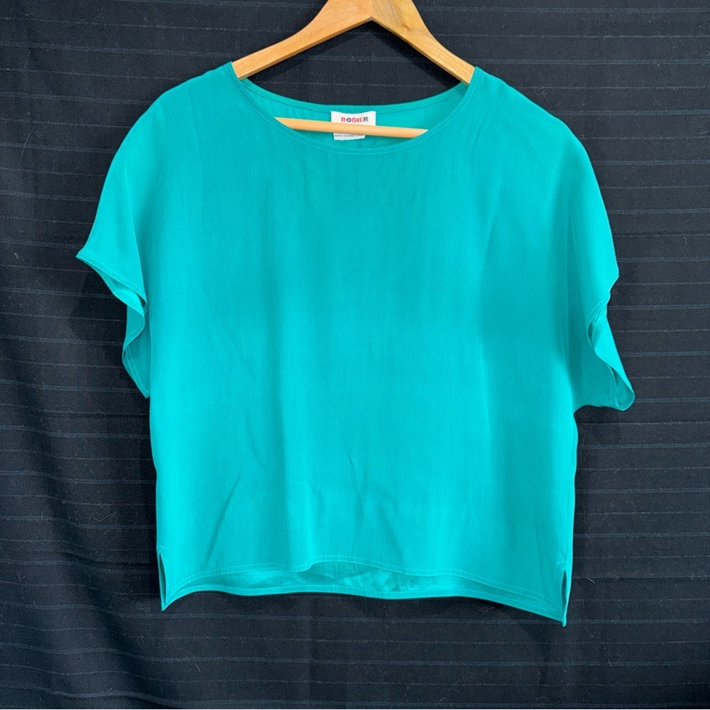 Rodier France Vintage 100% Silk Short Dolman Sleeve Blouse Shirt Medium